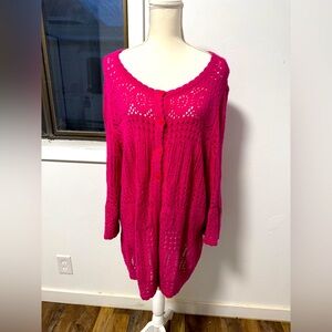 Christopher Bank Pink Cardigan feels like 3X please see measurements